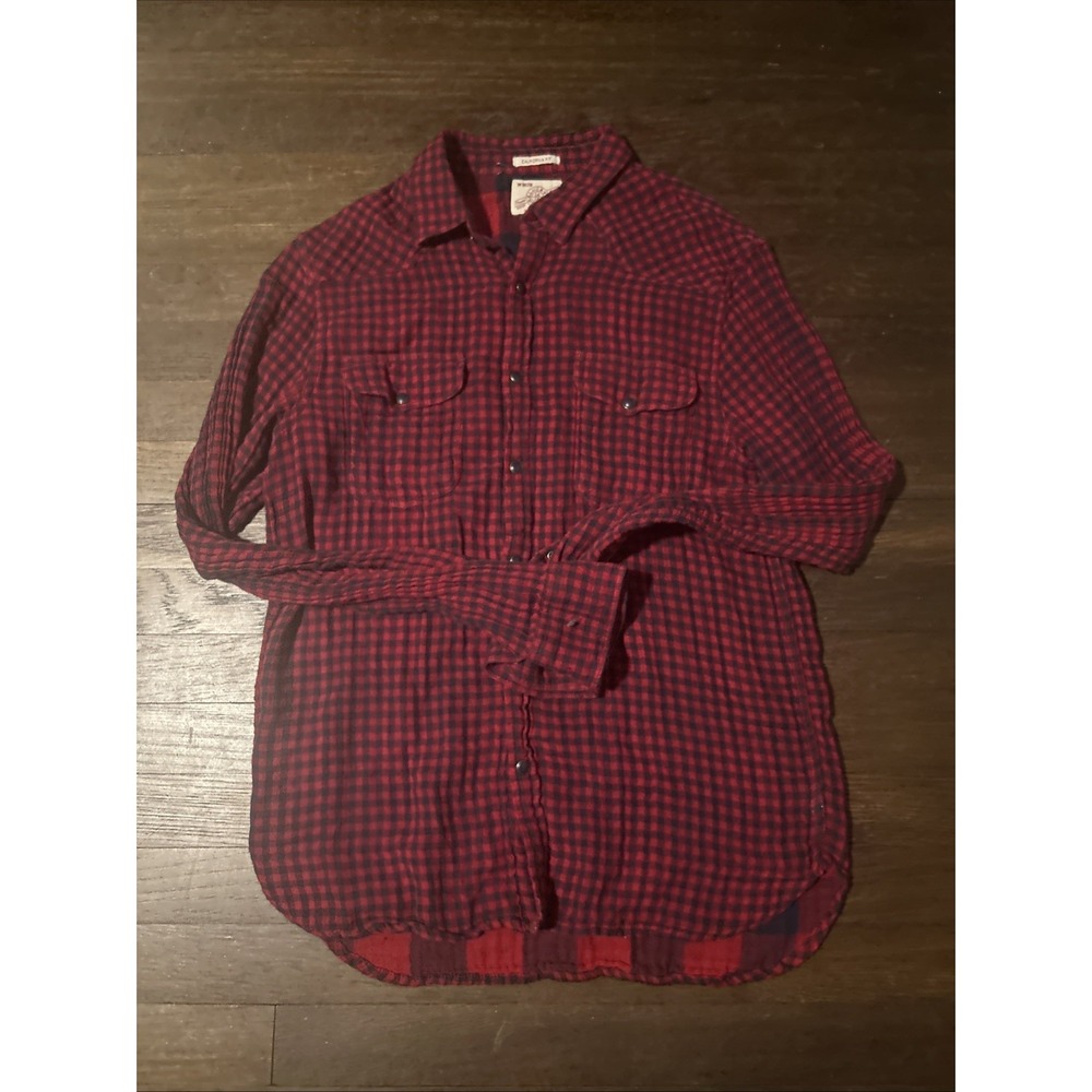 Lucky Brand Shirt Mens Large Red Plaid California Fit Western Pearl Snap